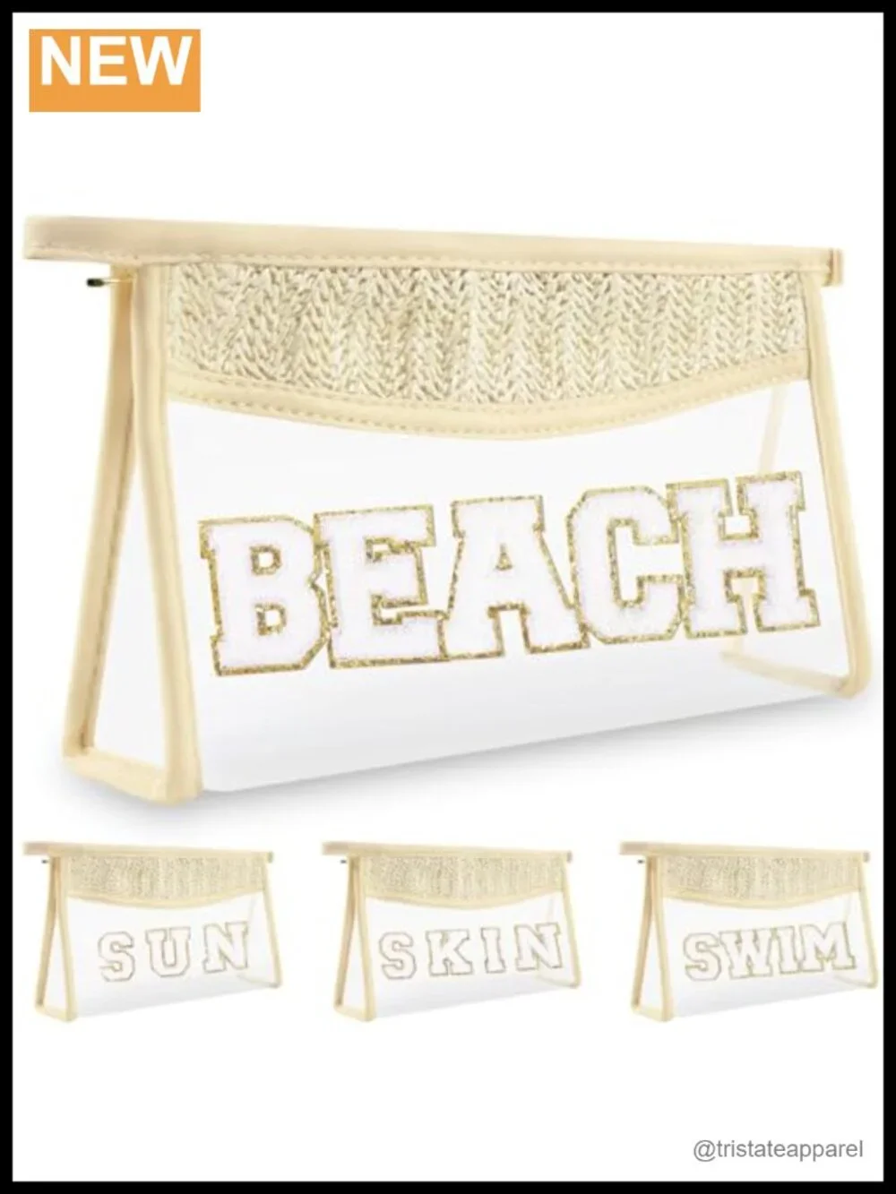 Clear Cosmetic Bag with Chenille Letter Patch, Waterproof PVC Makeup Pouch